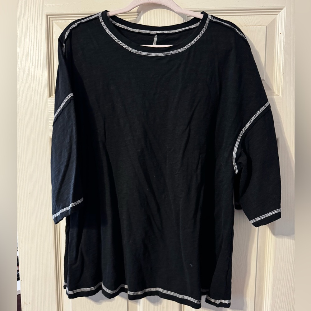 Women’s oversized  Black Contrast-Stitch Short Sleeve Shirt